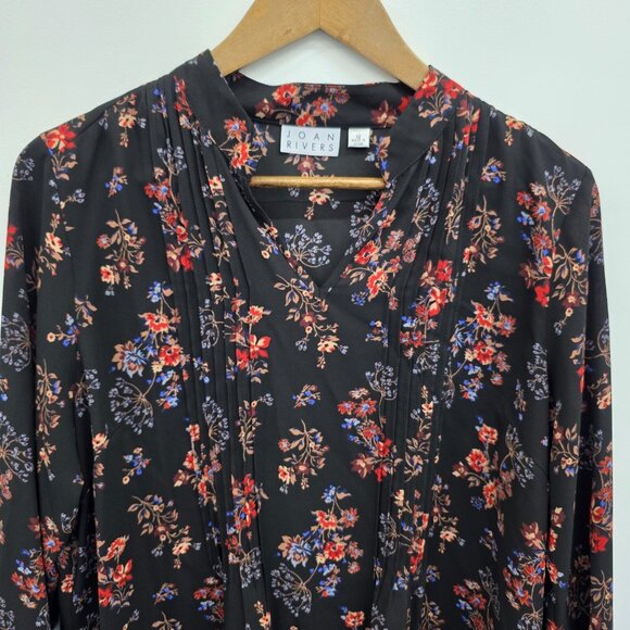 Joan Rivers Tunic Top Womens Size 12 Black Floral Pintuck‎ Long Sleeve Blouse - Picture 8 of 12